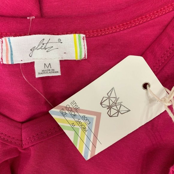 Glitz Medium NWT Shirt Cold Shoulder Sangria Pink 6003 - Picture 4 of 5